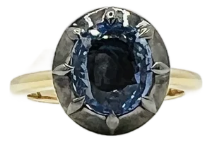 Gia No Heat Sri Lanka Blue Sapphire Oval Ring in Black Rhodium & 18k Yellow Gold, Size 6.5