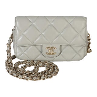 Grey Quilted Lambskin Resin Elegant Mini Single Flap Bag For Sale