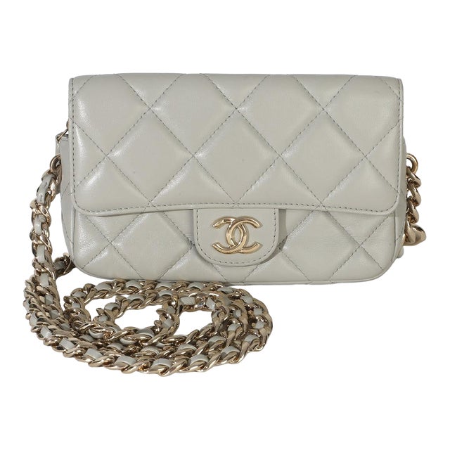 Grey Quilted Lambskin Resin Elegant Mini Single Flap Bag For Sale