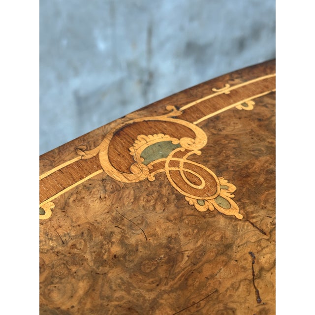 19th C English Burl Walnut Sewing Table Barley Twist Legs 1857 For Sale - Image 14 of 15