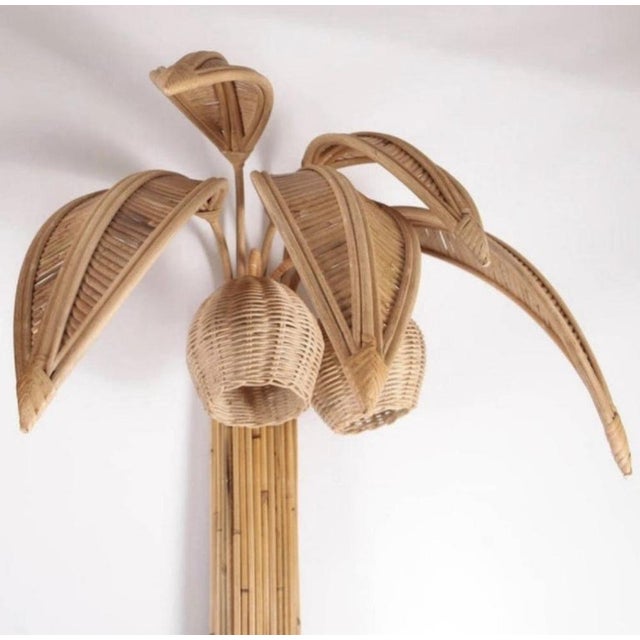 Large Rattan Palm Tree Sconces, 1980s, Set of 2 For Sale - Image 4 of 7