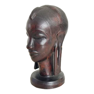 Vintage Hand-Carved African Figural Bust of Woman in Ebonized Wood