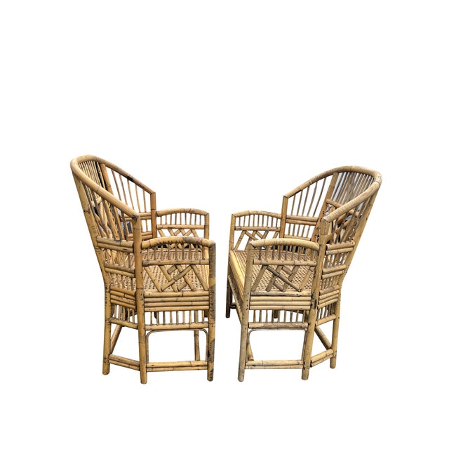 Brown Vintage Brighton Pavilion Chairs in Bamboo and Cane Coastal Style- A Pair For Sale - Image 8 of 12