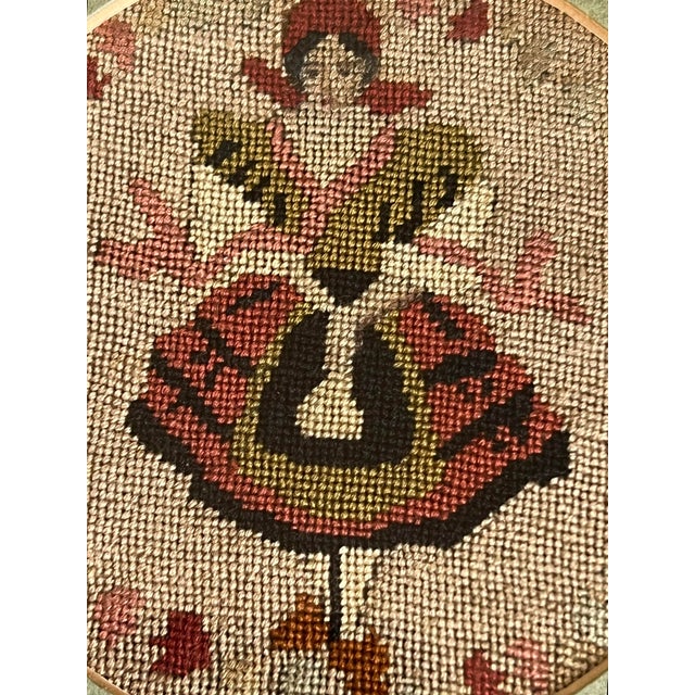 Early 20th Century Pair of Antique Framed Petit Point Needlework - Hungarian Man and Woman in Traditional Attire For Sale - Image 5 of 12