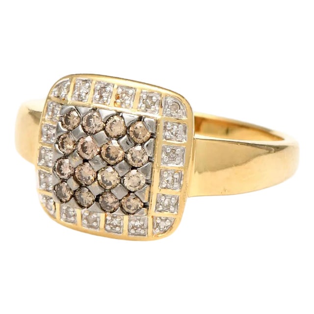 14KY Brown & White Diamond(0.58) Pave Ring, size 10 For Sale