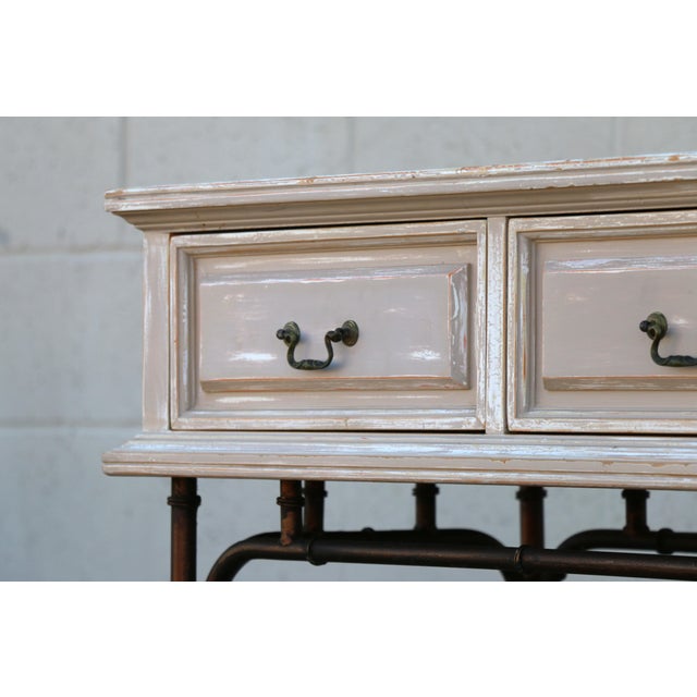 Modern 1970s Hollywood Regency Faux Bamboo Metal & Wood Four-Drawer Console Table For Sale - Image 3 of 18
