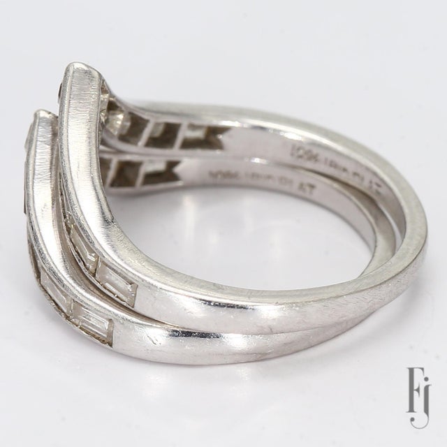 Stacking Platinum Band Set of Two v Shaped Rings With Diamonds - Size 6.75 For Sale - Image 4 of 6