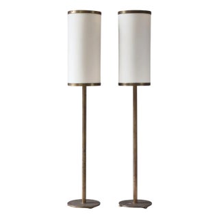 Large Danish Modern Floor Lamps in Patinated Brass by Kay Kørbing, 1960s, Set of 2 For Sale