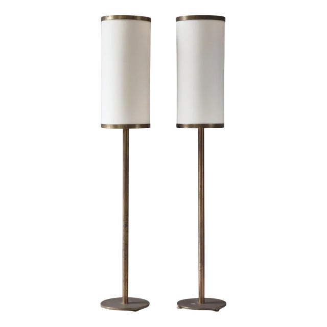Large Danish Modern Floor Lamps in Patinated Brass by Kay Kørbing, 1960s, Set of 2 For Sale
