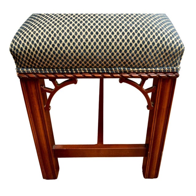 Blue Dot Velvet Upholstered and Carved Bench For Sale - Image 4 of 4