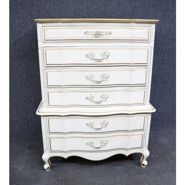 Drexel Louis XV Style White & Gilt Chest on Chest For Sale - Image 9 of 9