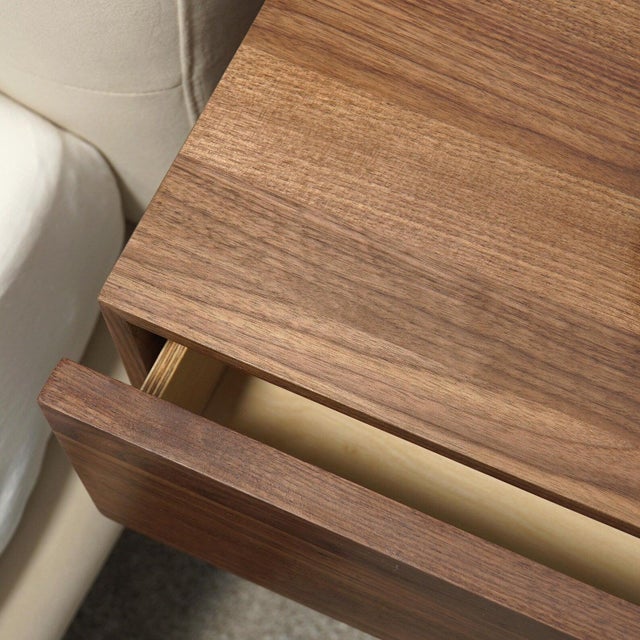 Not Yet Made - Made To Order Floating Nightstand With Drawer, Solid Walnut Wall Mounted Bedside Table, Narrow Minimalist Bedroom Nightstand For Sale - Image 5 of 10