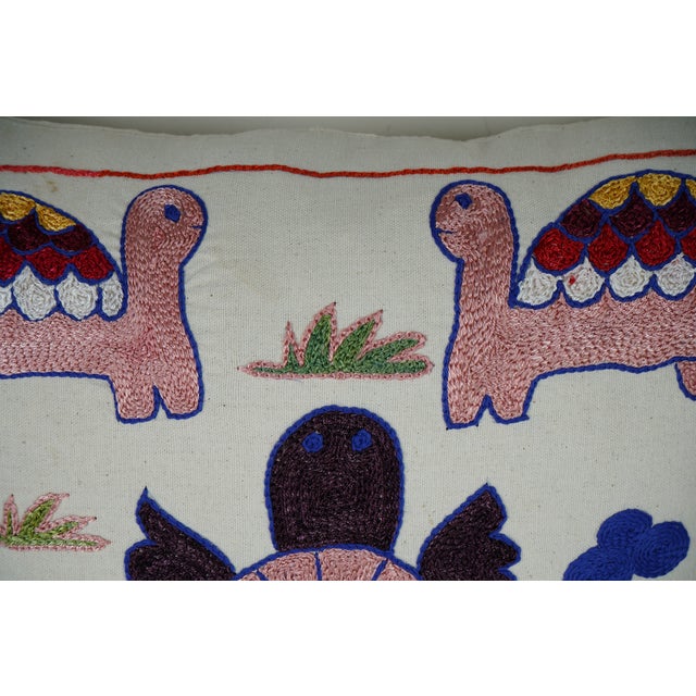 Hand Embroidered Turtle Suzani Pillow Cover, Uzbek Cotton Cushion (18''x18'') For Sale - Image 4 of 6
