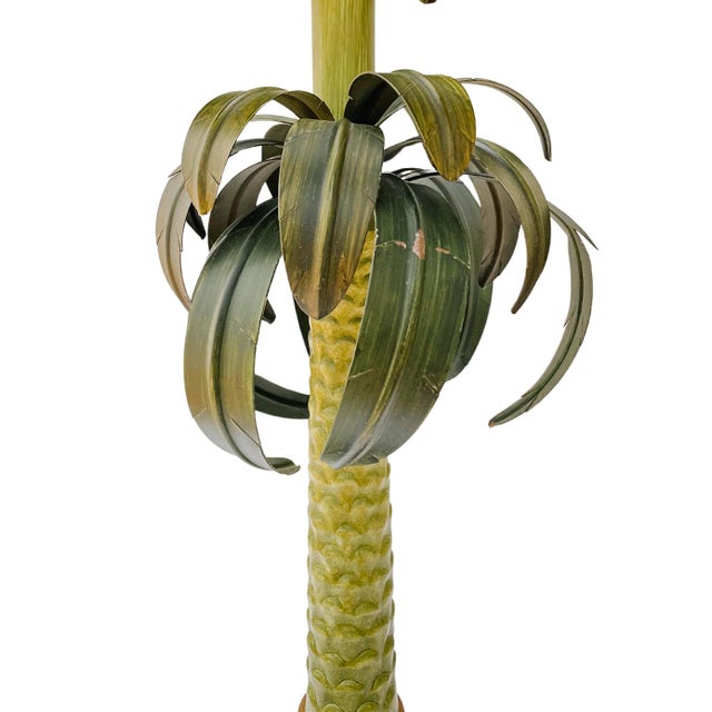 Metal Vintage Tole Palm Tree Table Lamp With Tole Shade For Sale - Image 7 of 10