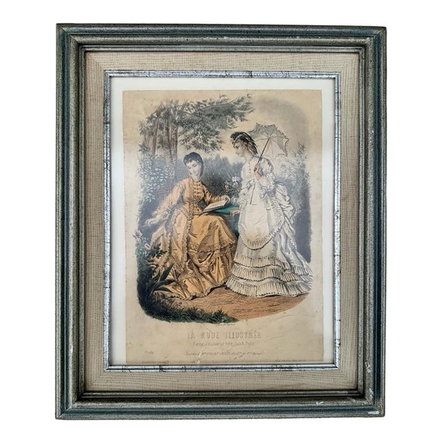 1871 La Mode Illustrée Hand-Colored French Fashion Plate No. 25 – Framed Victorian Parisian Print For Sale
