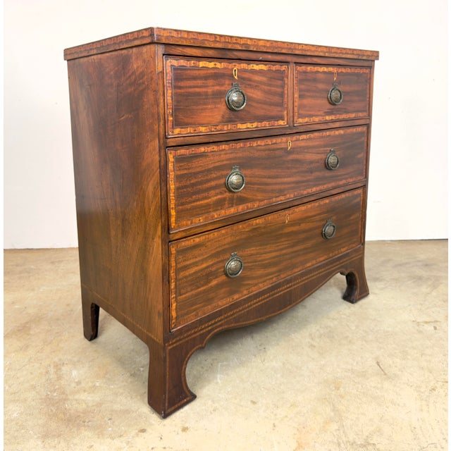 Neoclassical Early 19th Century European Mahogany Inlaid Chest of Drawers Bachelor’s Chest For Sale - Image 3 of 12