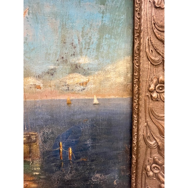 French Oil on Canvas Harbor Scene For Sale - Image 4 of 8