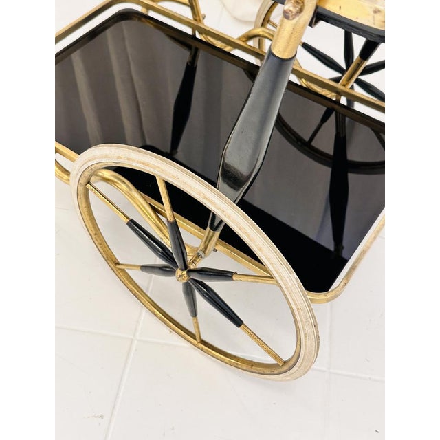 Art Deco Brass and Black Glass Serving Bar Trolley, 1950s For Sale - Image 15 of 18