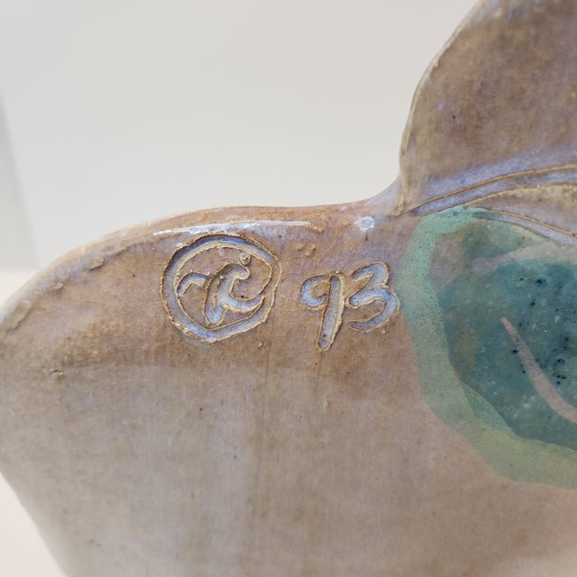 1970s Vintage Studio Pottery Cat Sculpture With Reactive Glaze Hand-Carved For Sale - Image 5 of 8