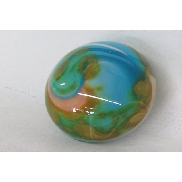 Mid-Century Modern Hand Blown Art Glass Paperweight Tie Dye Style For Sale - Image 3 of 12