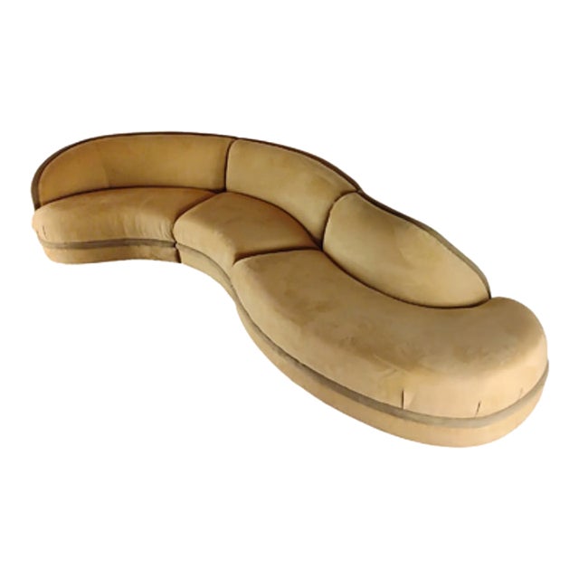 1970s Vintage Weidman Styled Suede Carmel Serpentine Sectional Sofa For Sale