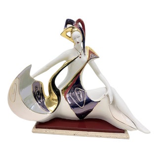 Large Art Deco Porcelain Sculpture Leda with Swan from Galos, 1970s For Sale