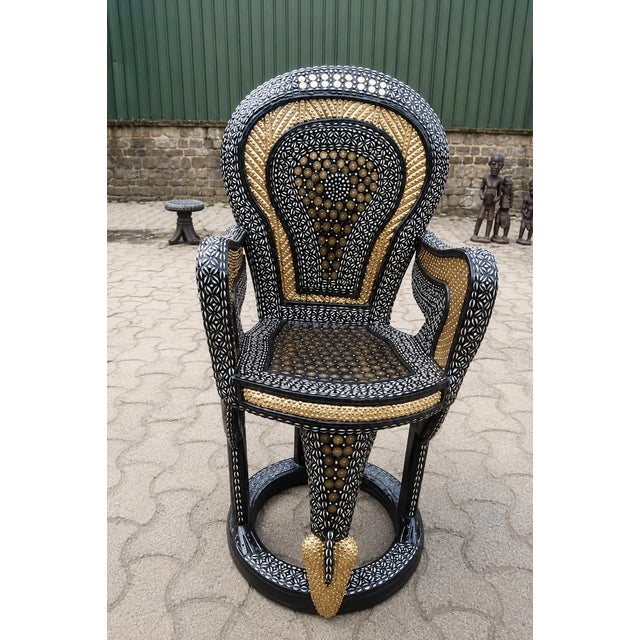 Authentic Handcrafted Bamileke Throne Chair – Black & Gold Statement Accent Chair Introduce timeless African artistry into...