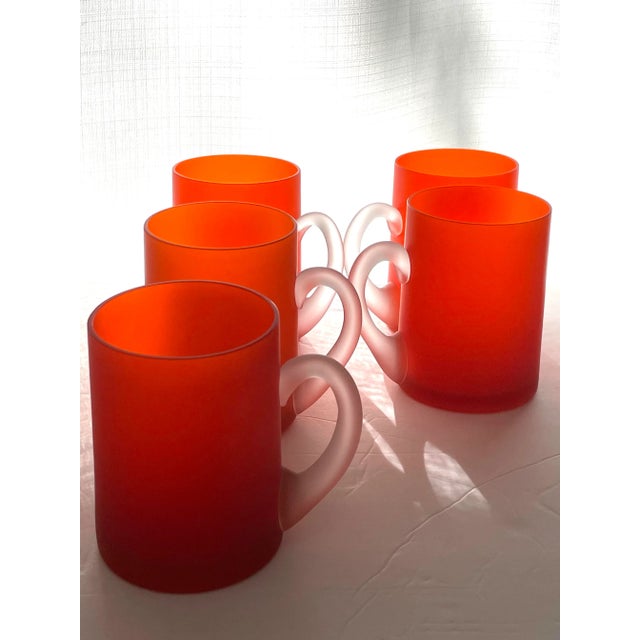 Set of 5 Vintage Orange Satin Glass Carlo Moretti Mugs For Sale - Image 9 of 13