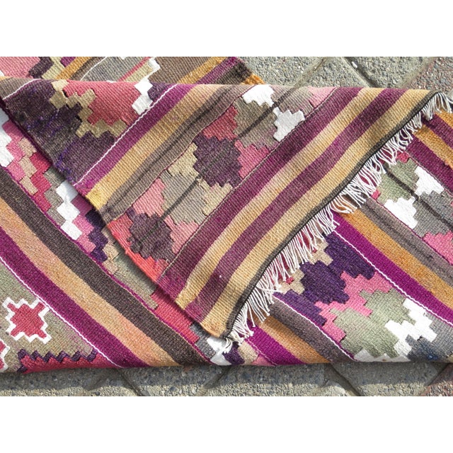 Mid 20th Century Vintage Turkish Extra Long Hallway Kilim Area Runner Rug For Sale - Image 4 of 11