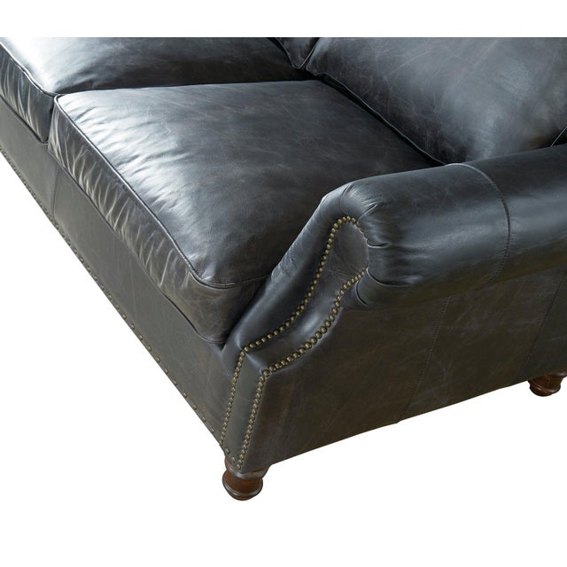English English Rolled Arm Sofa - Slate Leather For Sale - Image 3 of 9