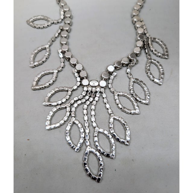 Vintage 1980s Signed Alexis Kirk Rhodium Plated Clear Rhinestone Bib Necklace For Sale - Image 9 of 9