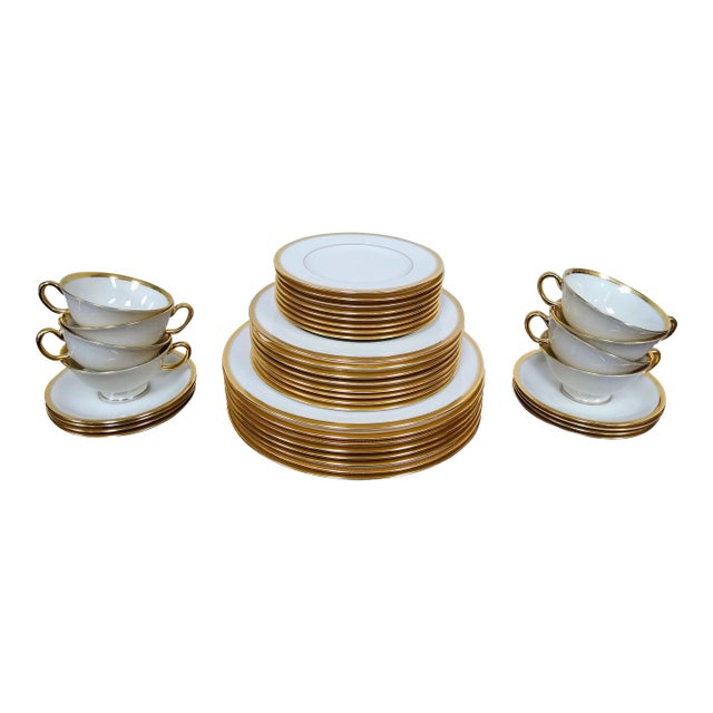 1970s Lenox Tuxedo 5-Piece Place Setting for 8 Gold Trim Gold Backstamp Set- 40 Pieces For Sale