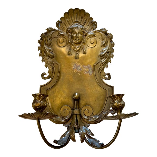 Antique Brass Candle Wall Sconce For Sale