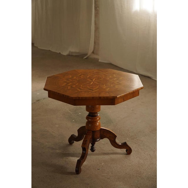 Wood Vintage Art Deco Danish Octagon Side Table in Birch with Intarsia Top, 1940s For Sale - Image 7 of 17