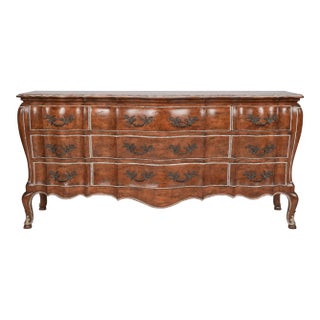Late 20th Century Judson Rothschild Style “Anastasia Collection” Italian Rococo Louis XV Bombe Walnut Triple Dresser Credenza For Sale