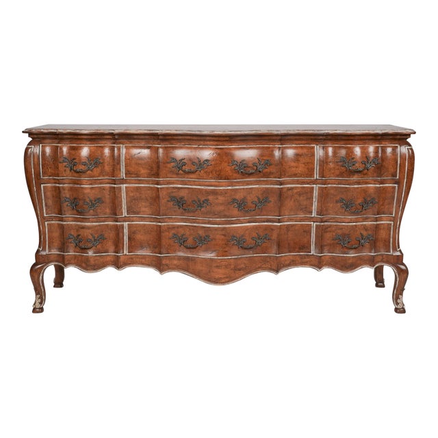 Late 20th Century Judson Rothschild Style “Anastasia Collection” Italian Rococo Louis XV Bombe Walnut Triple Dresser Credenza For Sale