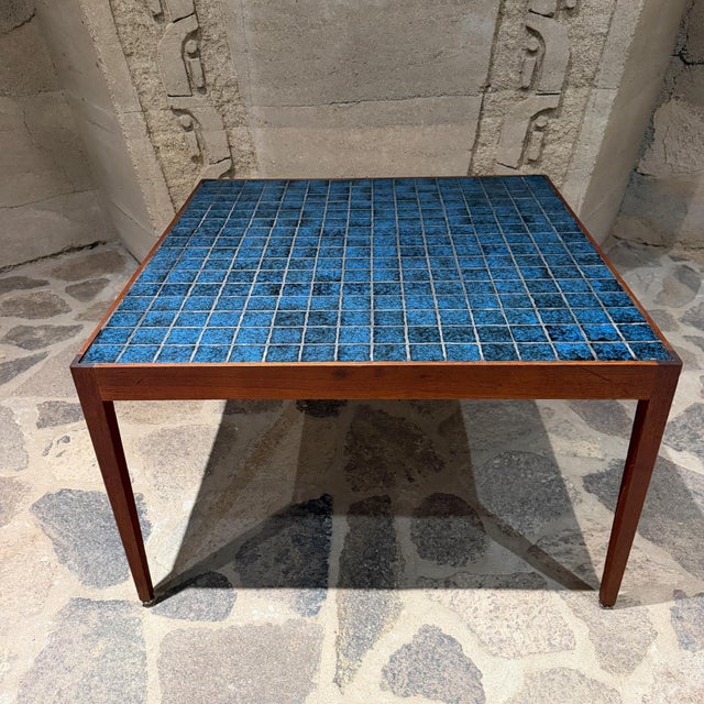Mid-Century Modern Mid-Century Modern Danish Coffee Table Walnut & Blue Tile Top For Sale - Image 3 of 8