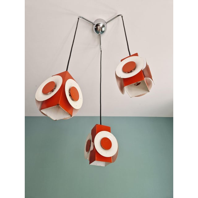 Space Age Cascade Chandelier in Orange and White Lacquered Metal from Raak, 1970s For Sale - Image 4 of 17