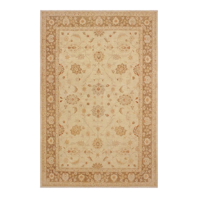 Shabby Chic Ziegler Beige Brown Hand-Knotted Wool Rug-9'0'' X 11'9'' For Sale
