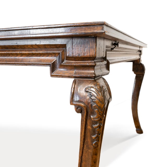 1990s Solid Wood Parquet Dining Table With Cabriole Legs & Hoof Feet – 3 Leaves For Sale - Image 4 of 17