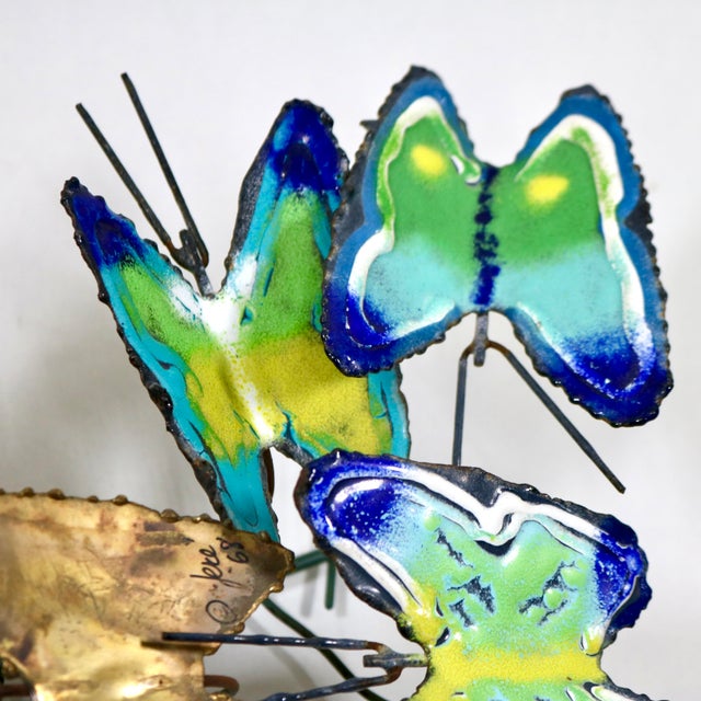 Metal Signed 1968 Curtis Jeré Enameled Butterfly Swarm Wall Sculpture For Sale - Image 7 of 14