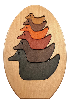 Vintage Wooden Puzzle with Duck Figurines
