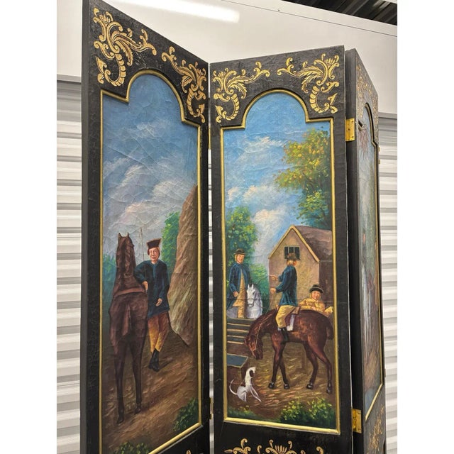 Late 20th Century Vintage Equestrian Themed Painted Room Divider For Sale - Image 5 of 9