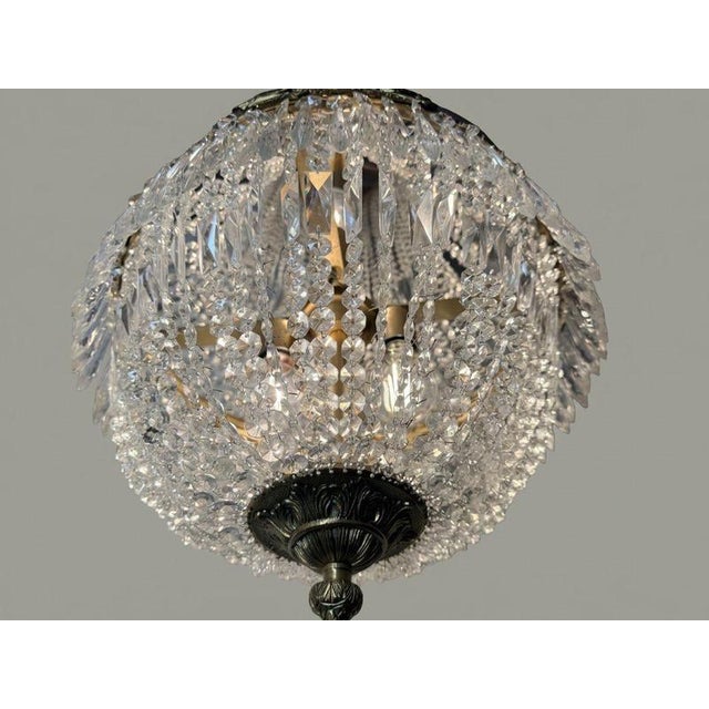 Large Basket Shape Chandelier in Brass and Glass For Sale - Image 4 of 5