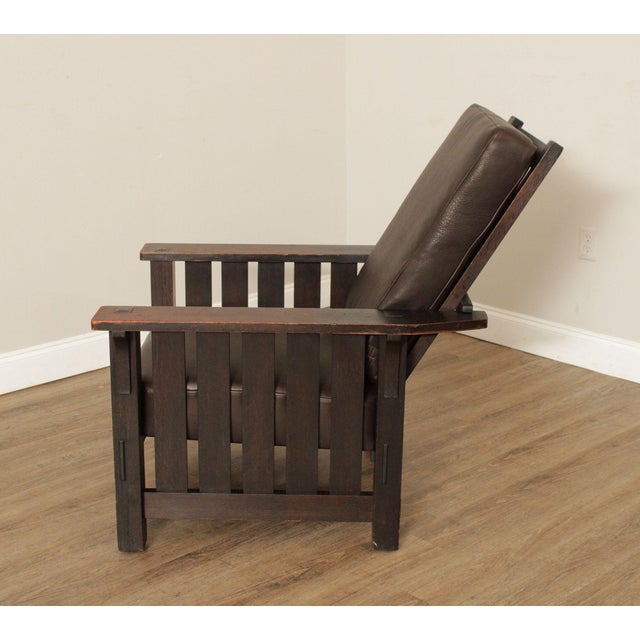 L & JG Stickley Antique Mission Oak and Leather Morris Chair For Sale - Image 9 of 18