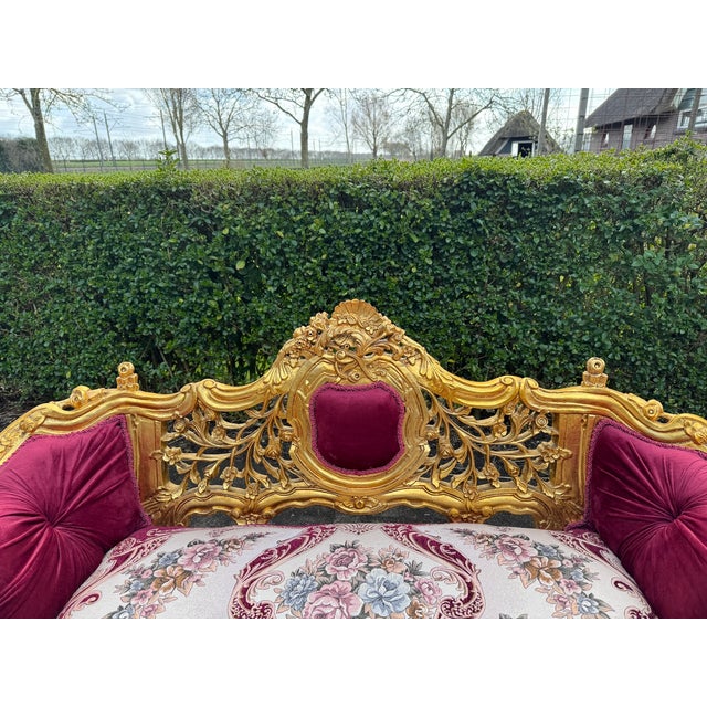 1980 French Louis XVI Gold Velvet Beech Sofa Set 3Pc For Sale - Image 12 of 18