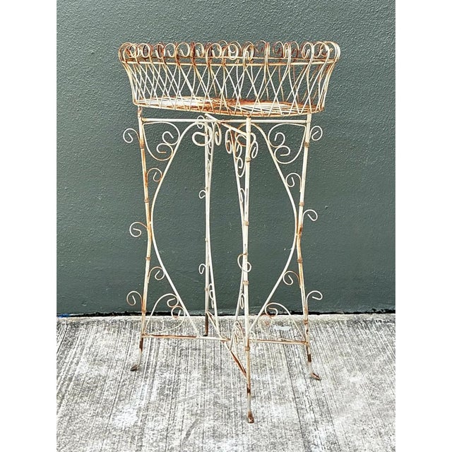 Vintage Scrollwork Iron Plant Holder For Sale - Image 4 of 12