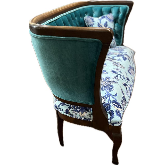 Antique Teal Settee For Sale - Image 4 of 5