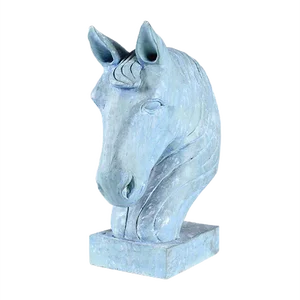 Blue Horse Head Sculpture, Carved Wood