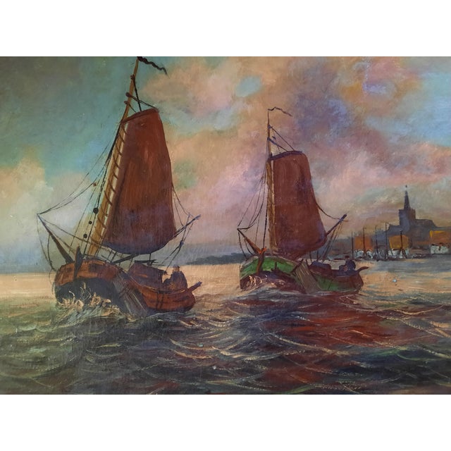 Bring the classic charm of maritime history into your home with this captivating antique oil painting signed by artist...
